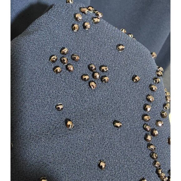 R&M Richards Evening Dress 16W Blue Beaded Mother of Bride Chiffon Trumpet Event - Picture 10 of 12